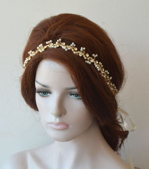 Delicate Pearl Branch Bridal Headband - Image 2