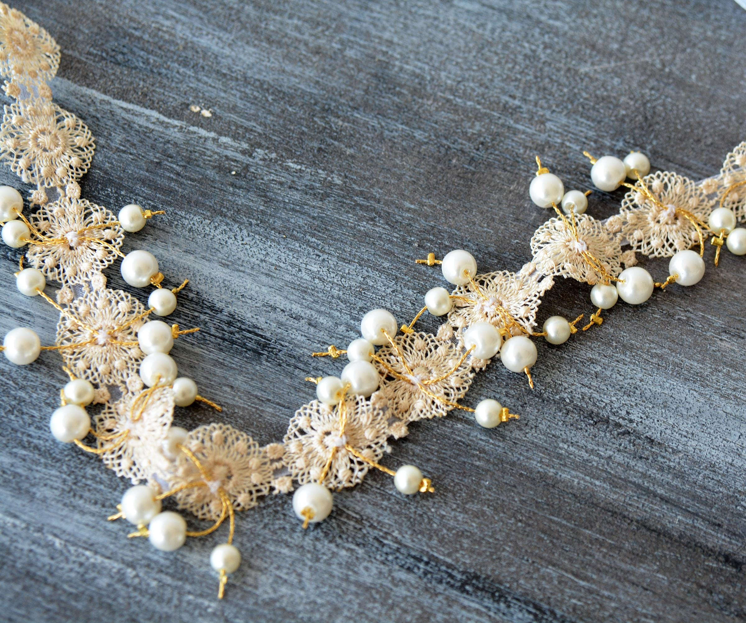Pearl Floral Bridal Headband - Image 4