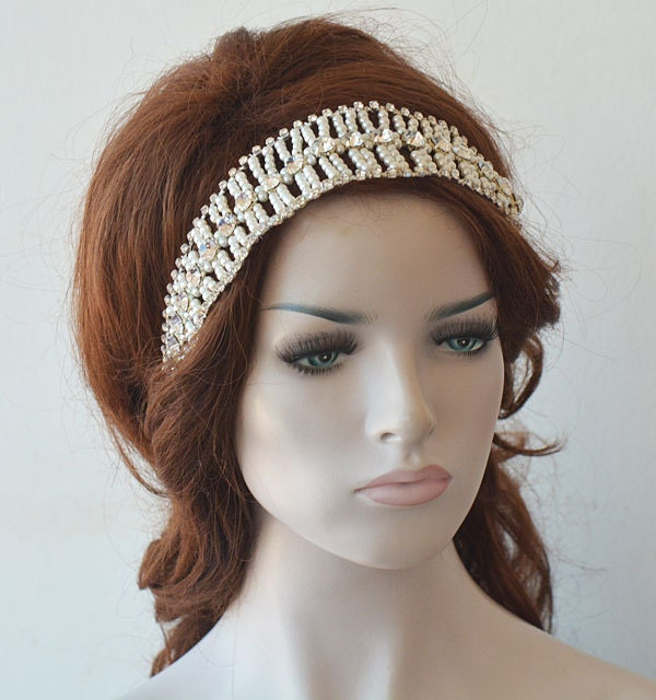 Pearl Lattice Bridal Headband - Image 3