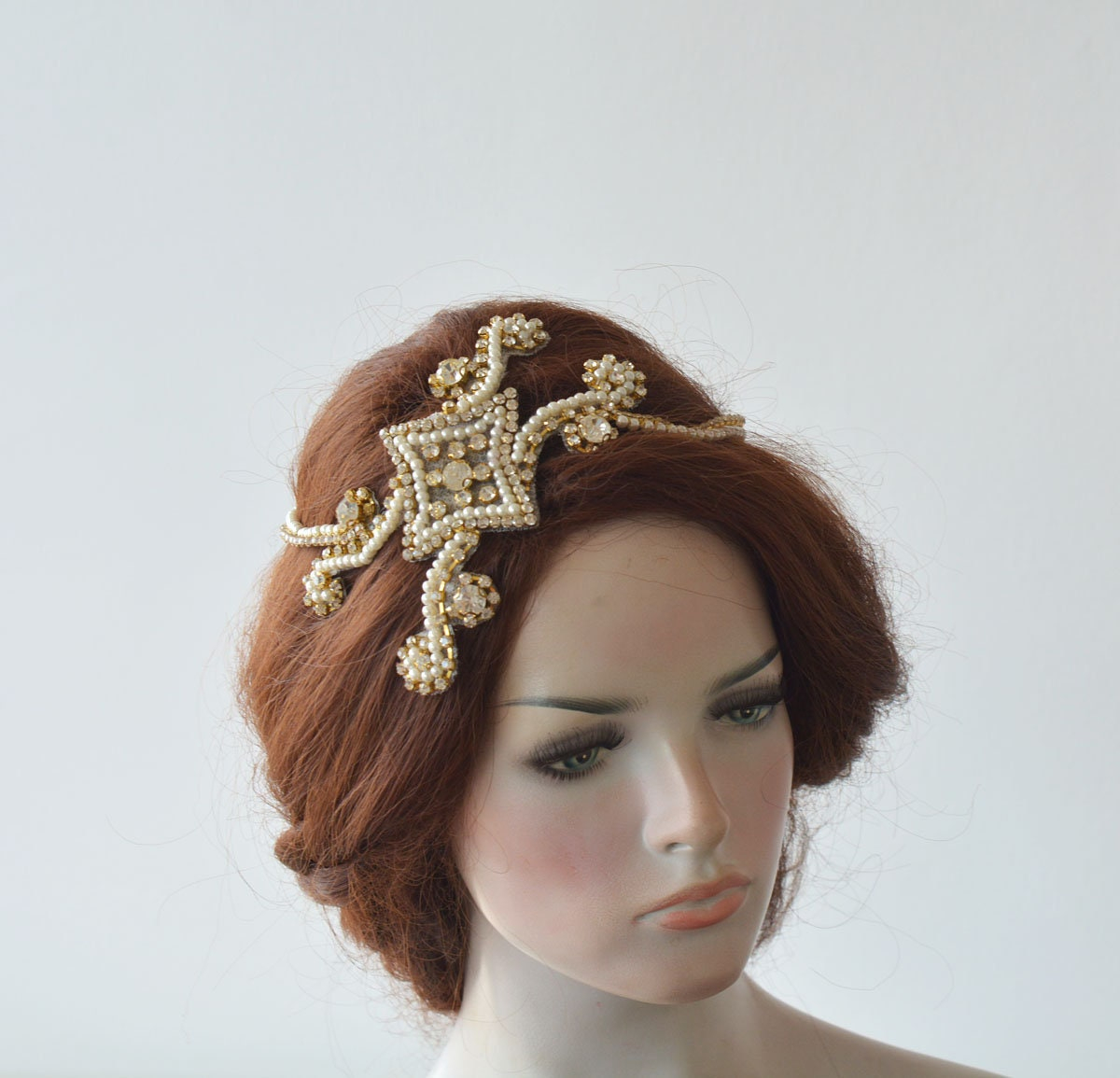 Crystal Pearl Filigree Bridal Headband - Image 2
