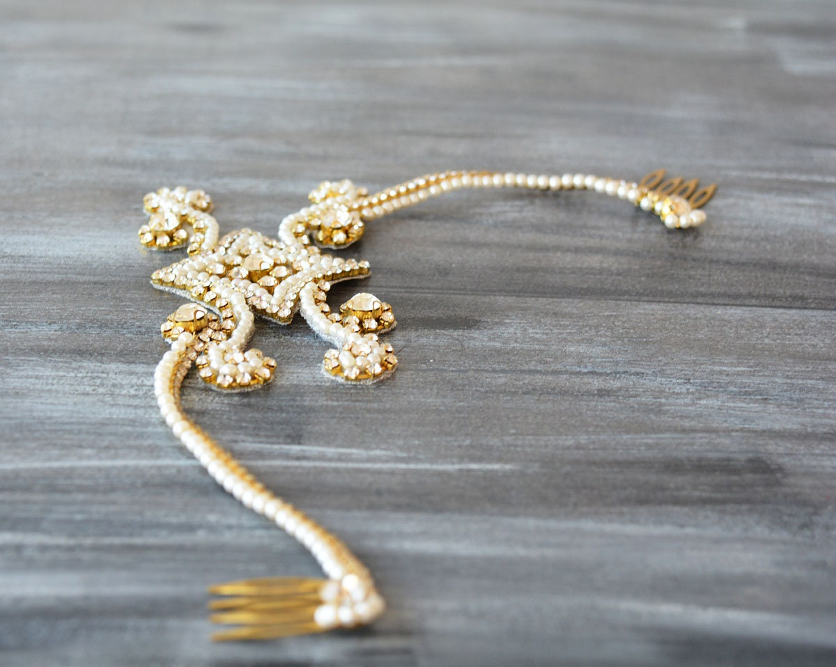 Crystal Pearl Filigree Bridal Headband - Image 6