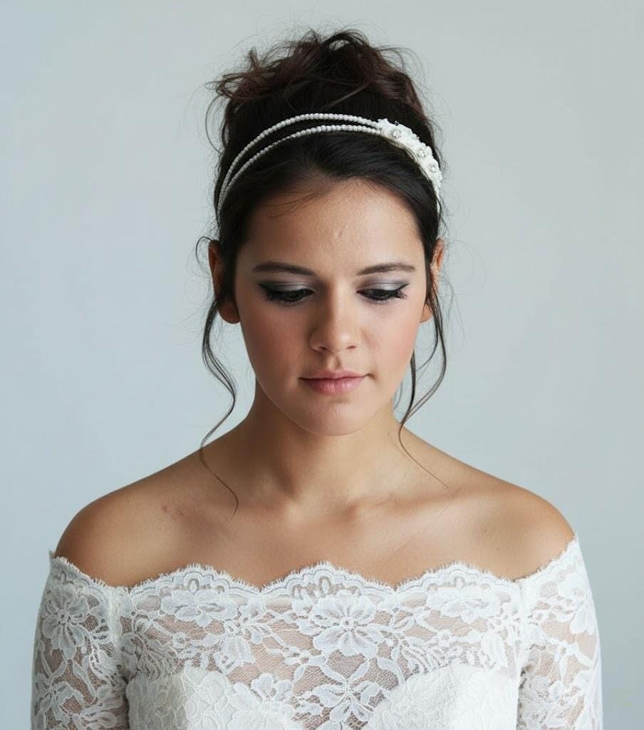 Pearl Rose Bridal Headband - Image 2